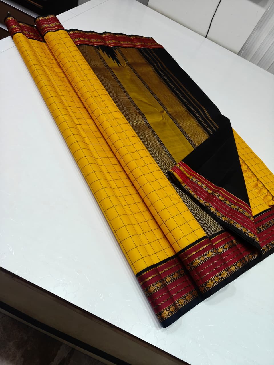 Mustard Yellow  kanchipuram silk saree